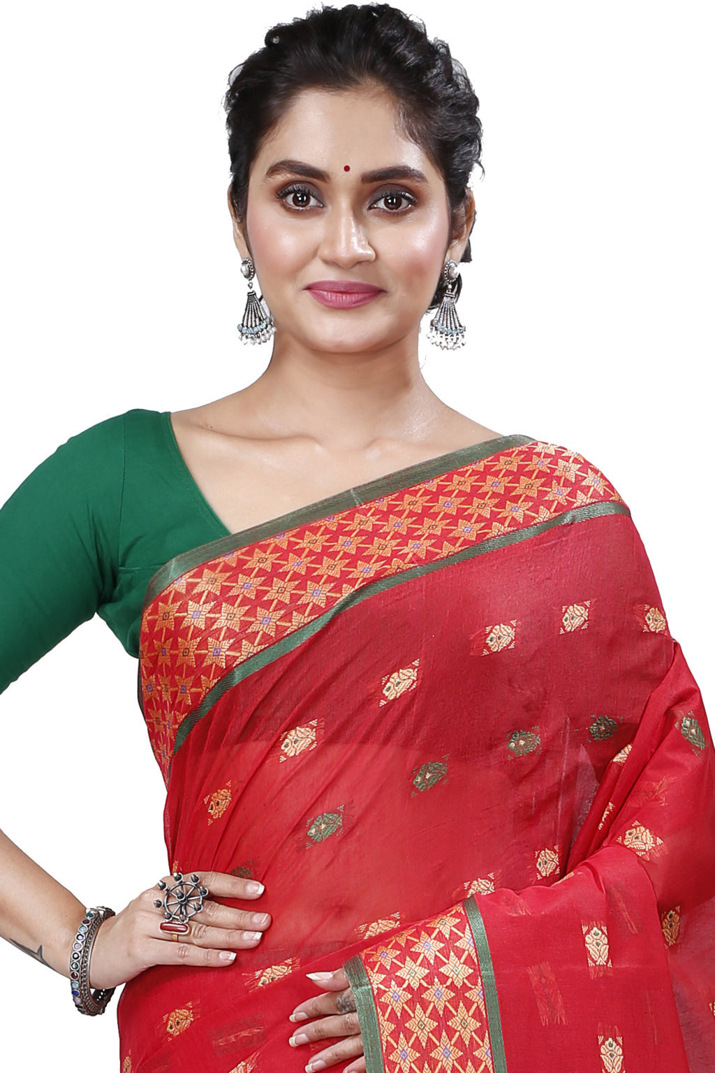 Red Pure Cotton Reese Tant Saree (967)